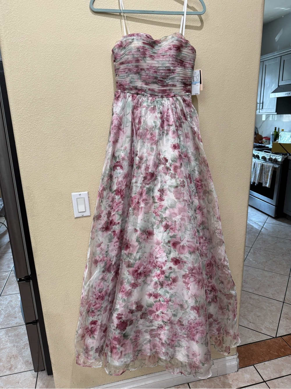 City Triangles Pink Floral Strapless Prom Gown